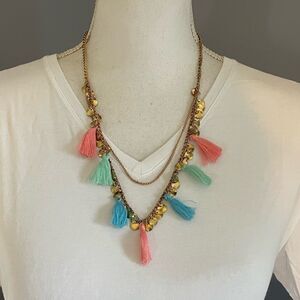 Multicolor Tassel & Coin Necklace